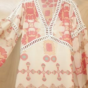 Pink Orange Coral Boho Crochet 60's Mandala Dress